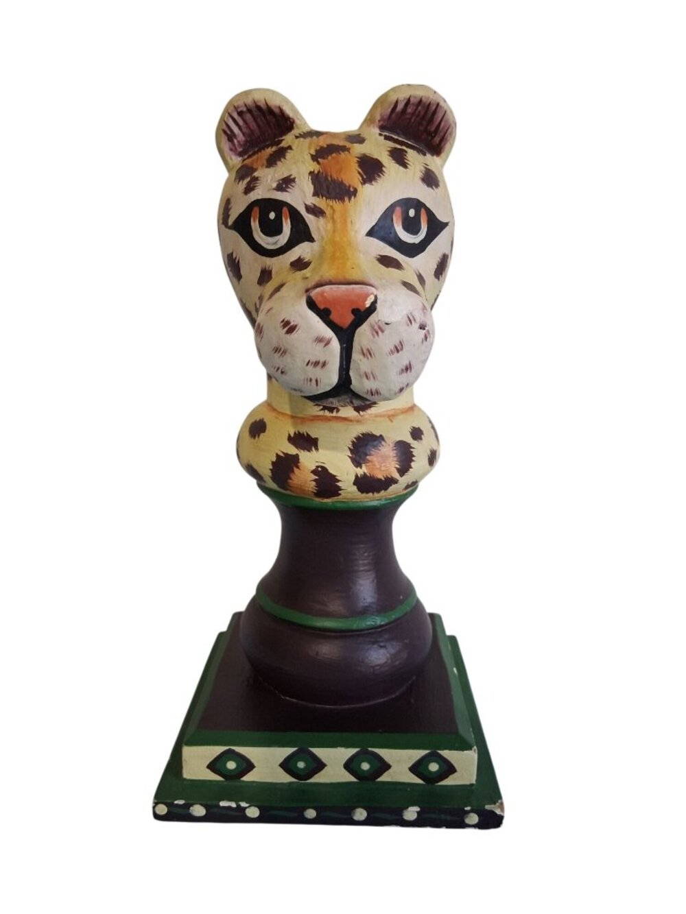 Hand Painted Leopard Wood Figurine Chess Inspired Decorative Piece